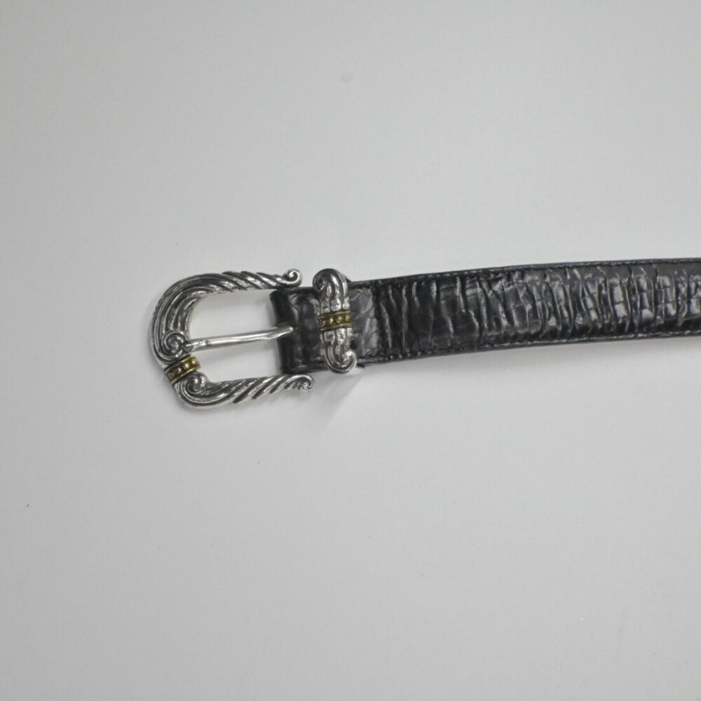Vtg BRIGHTON Belt Womens Size L/34 Black Croc Embossed Leather Mix Metal Buckle - Picture 3 of 10